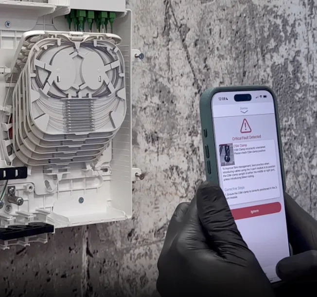 A phone running Forge flags a critical fault on a field enclosure while the inspector is still on site.